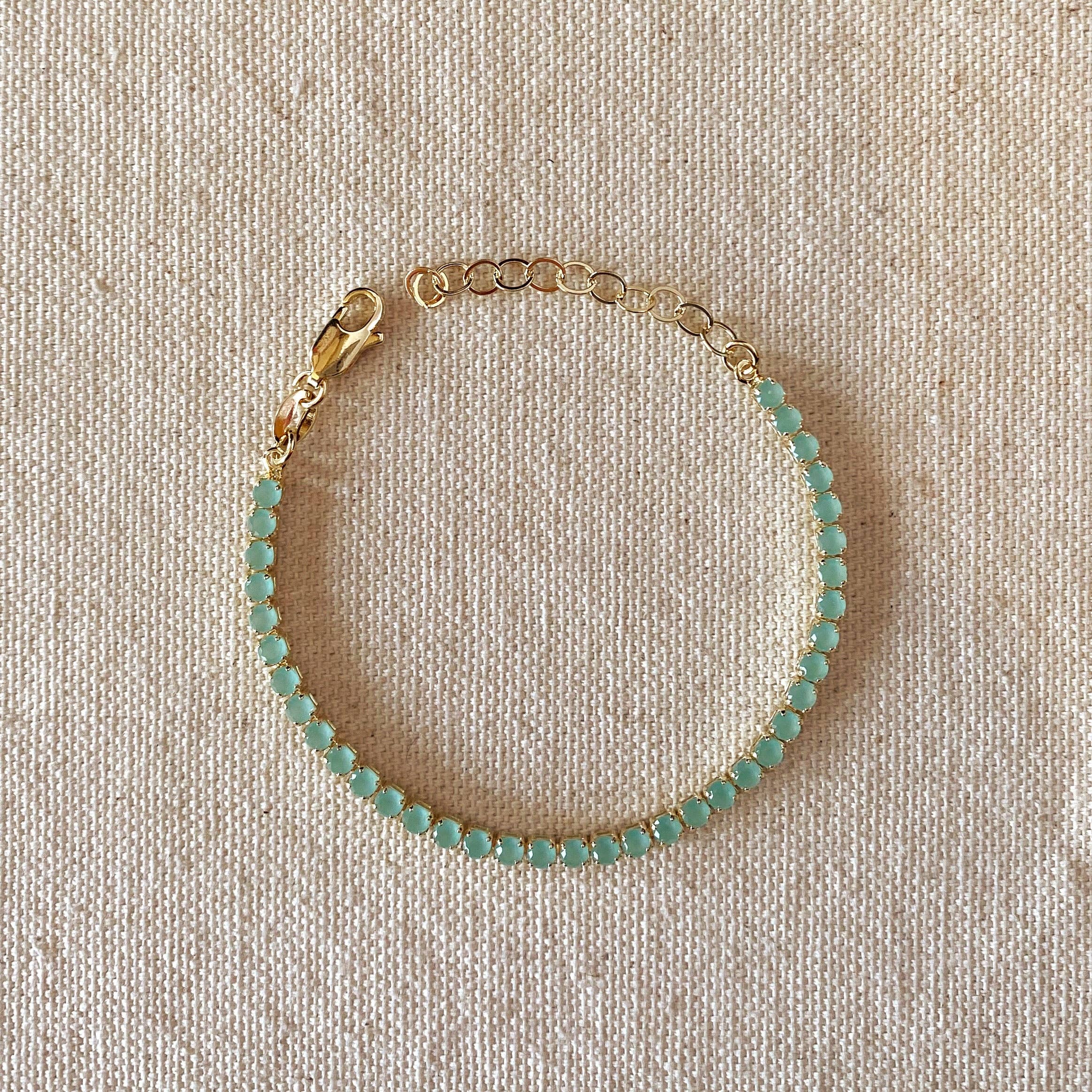 Cubic Zirconia Mint Bracelet | 18k Gold Filled 3mm