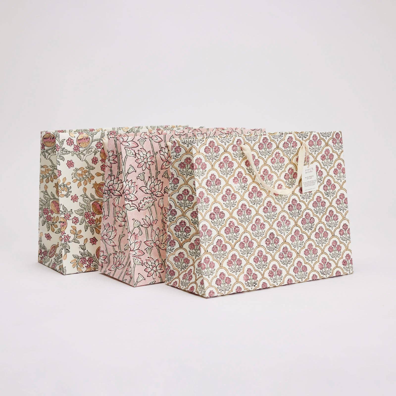 Hand Block Printed Gift Bags (Large) - Pink Earth