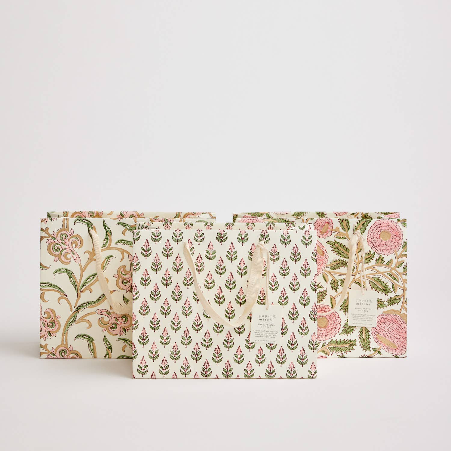 Hand Block Printed Gift Bags (Medium) - Blush