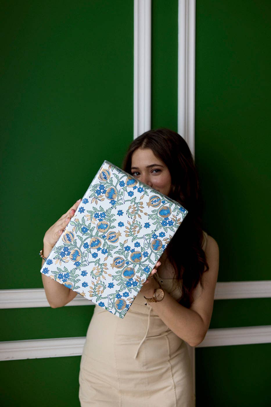 Block Printed Wrapping Paper Sheets - Pomegranate Indigo