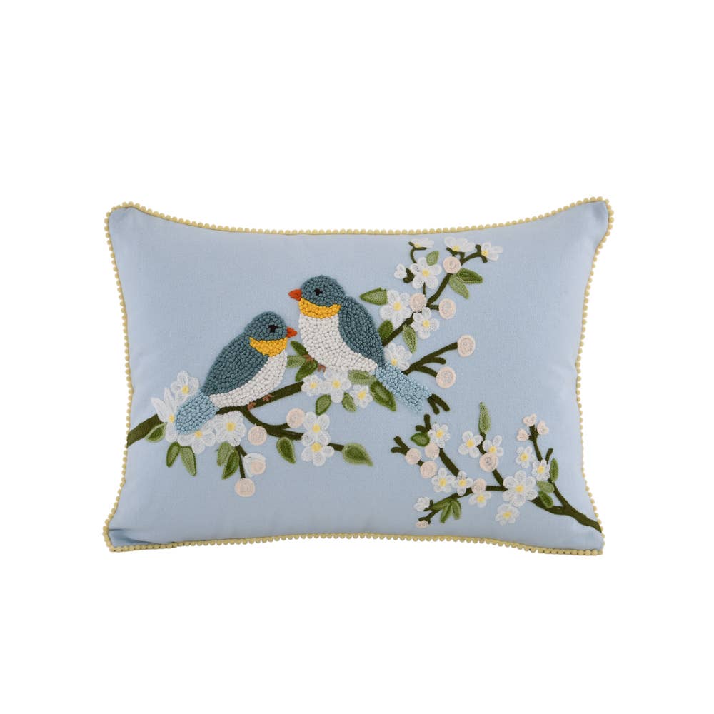 Spring Hand Knotted Bird Pillow  14X20"
