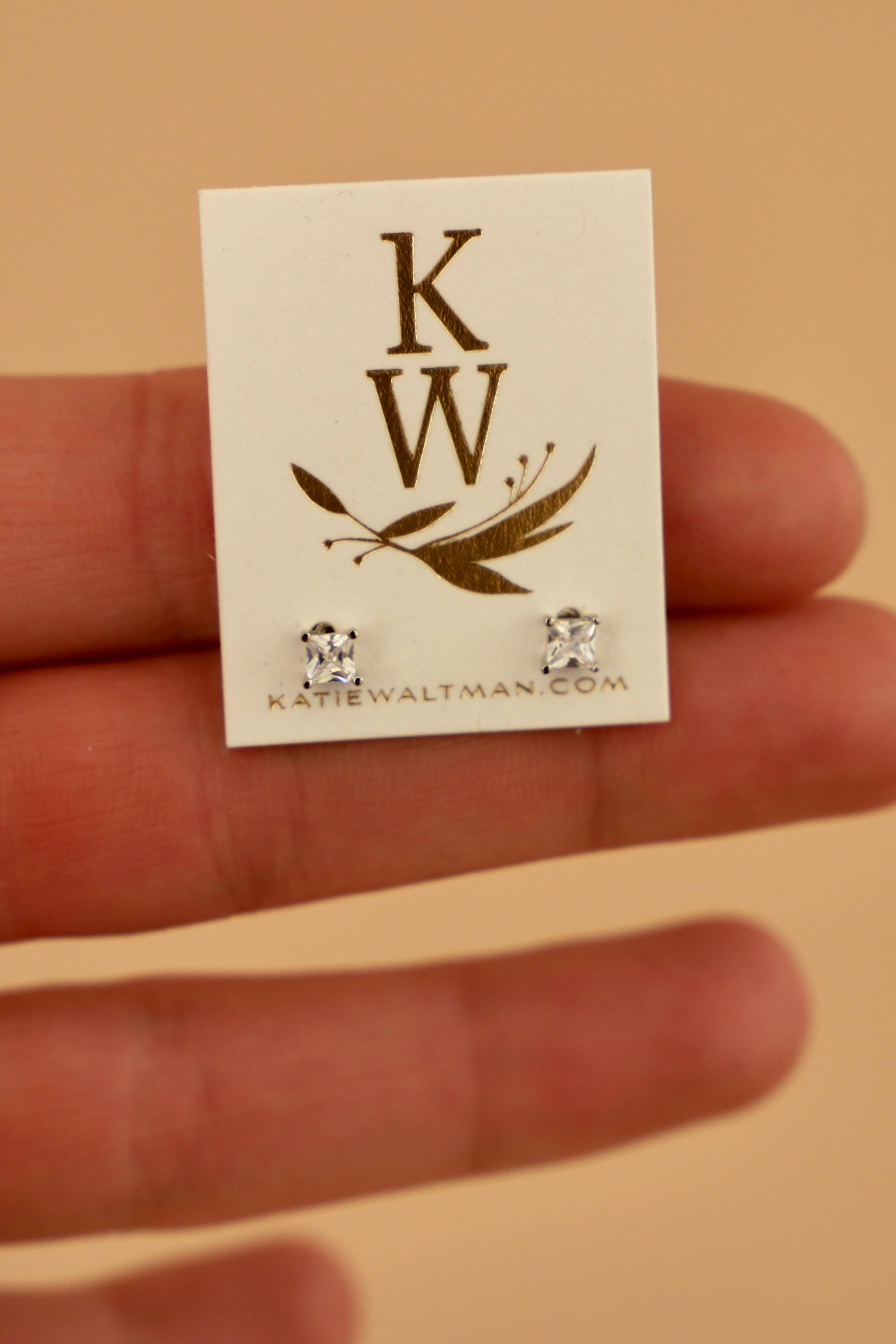 Silver Square CZ Studs