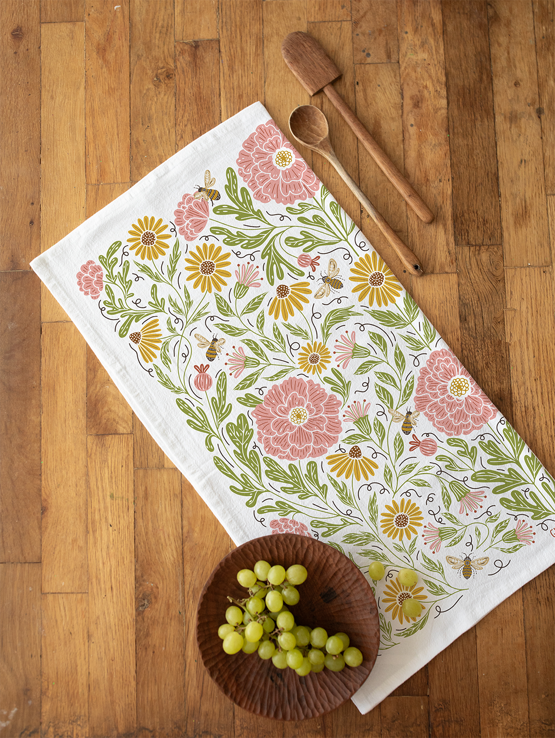 Peony & Bees Tea Towel