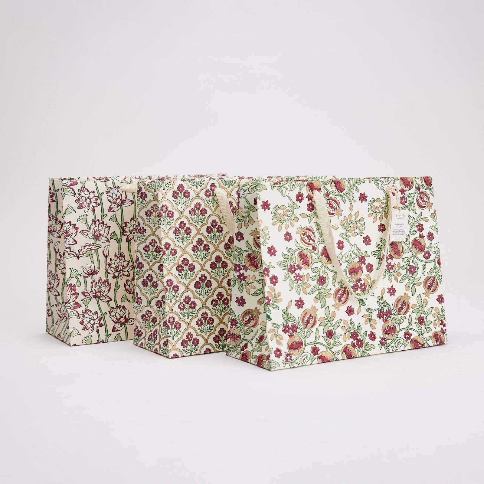 Hand Block Printed Gift Bags (Large) - Cherry