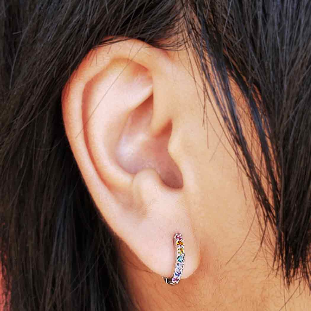 Silver Rainbow Huggie Hoop Earrings with Nano Gems 12x12mm