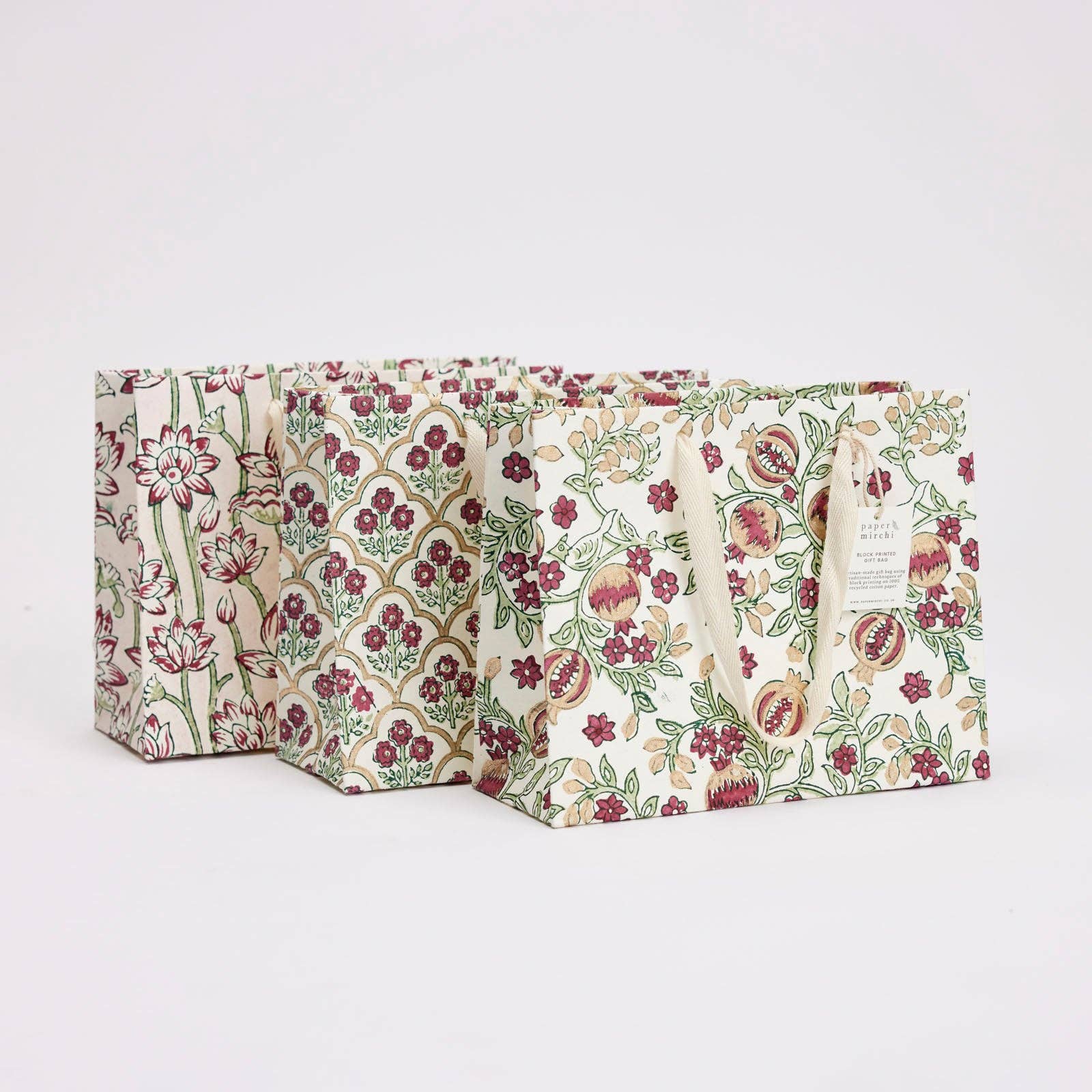 Hand Block Printed Gift Bags (Medium) - Cherry