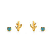 Cactus + Turquoise Stud Earring Set