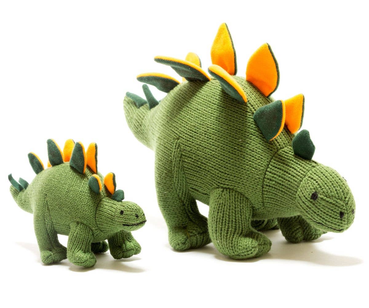 Knitted Stegosaurus Dinosaur Plush Toy | Moss Green and Orange