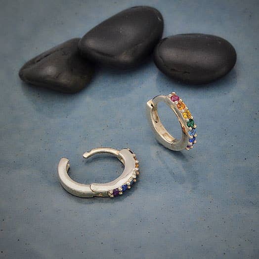 Silver Rainbow Huggie Hoop Earrings with Nano Gems 12x12mm