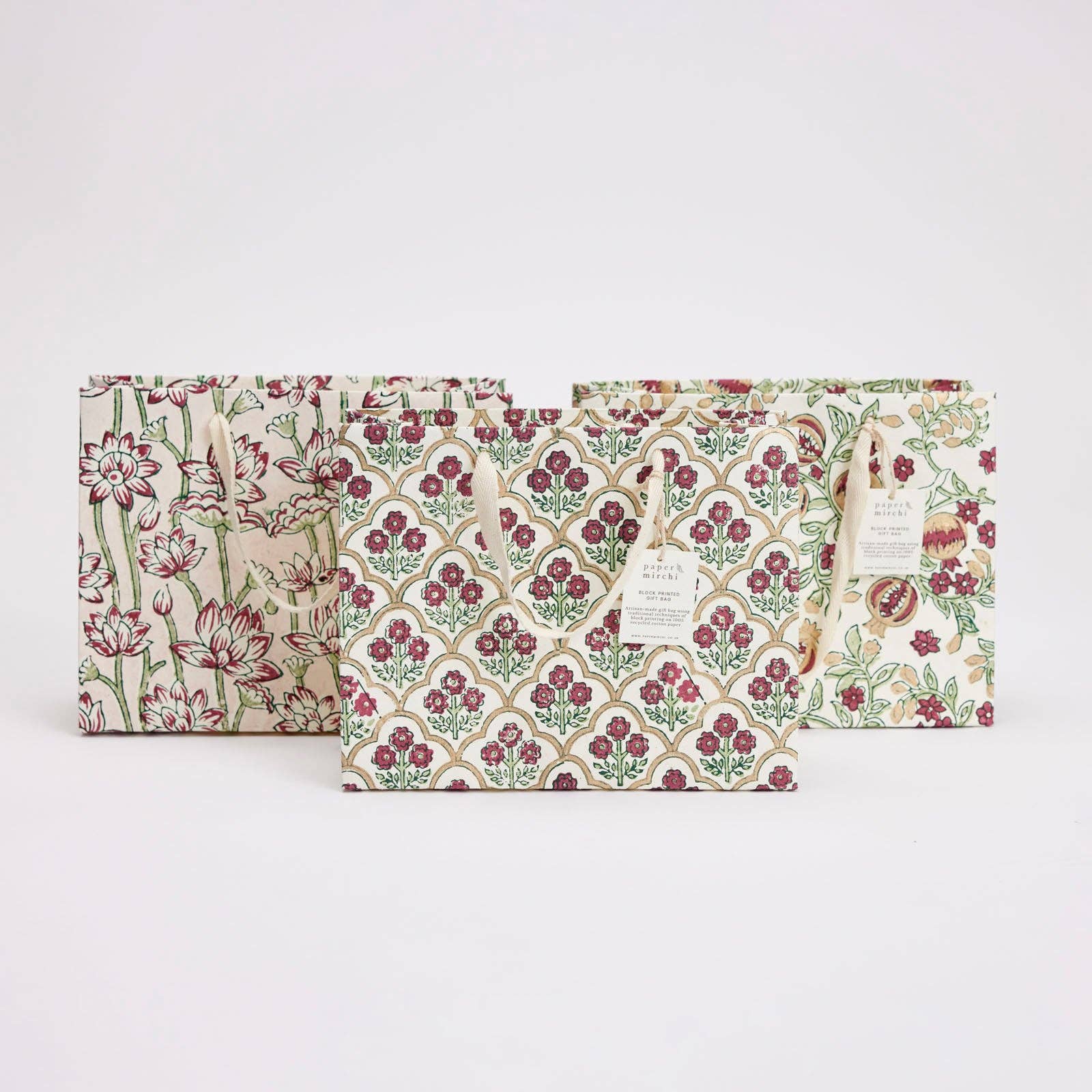 Hand Block Printed Gift Bags (Medium) - Cherry