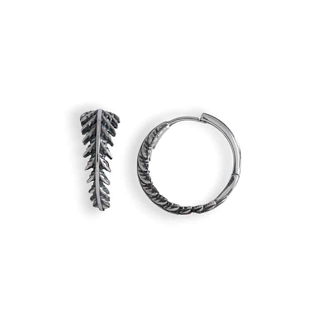 Sterling Silver Fern Huggie Hoops 19x7mm