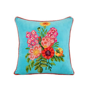 Floral Turquoise Velvet Pillow 18x18"