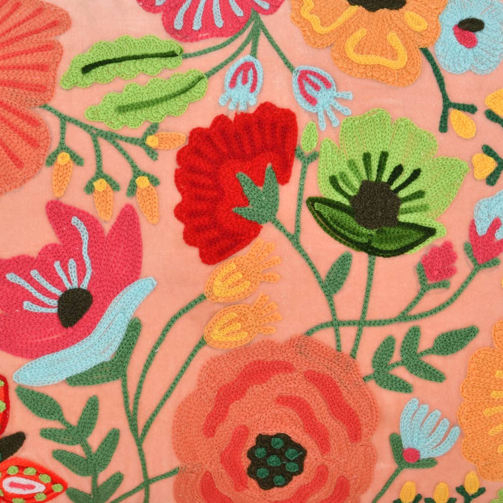 Blush Pink Velvet Floral Pillow 14x28”