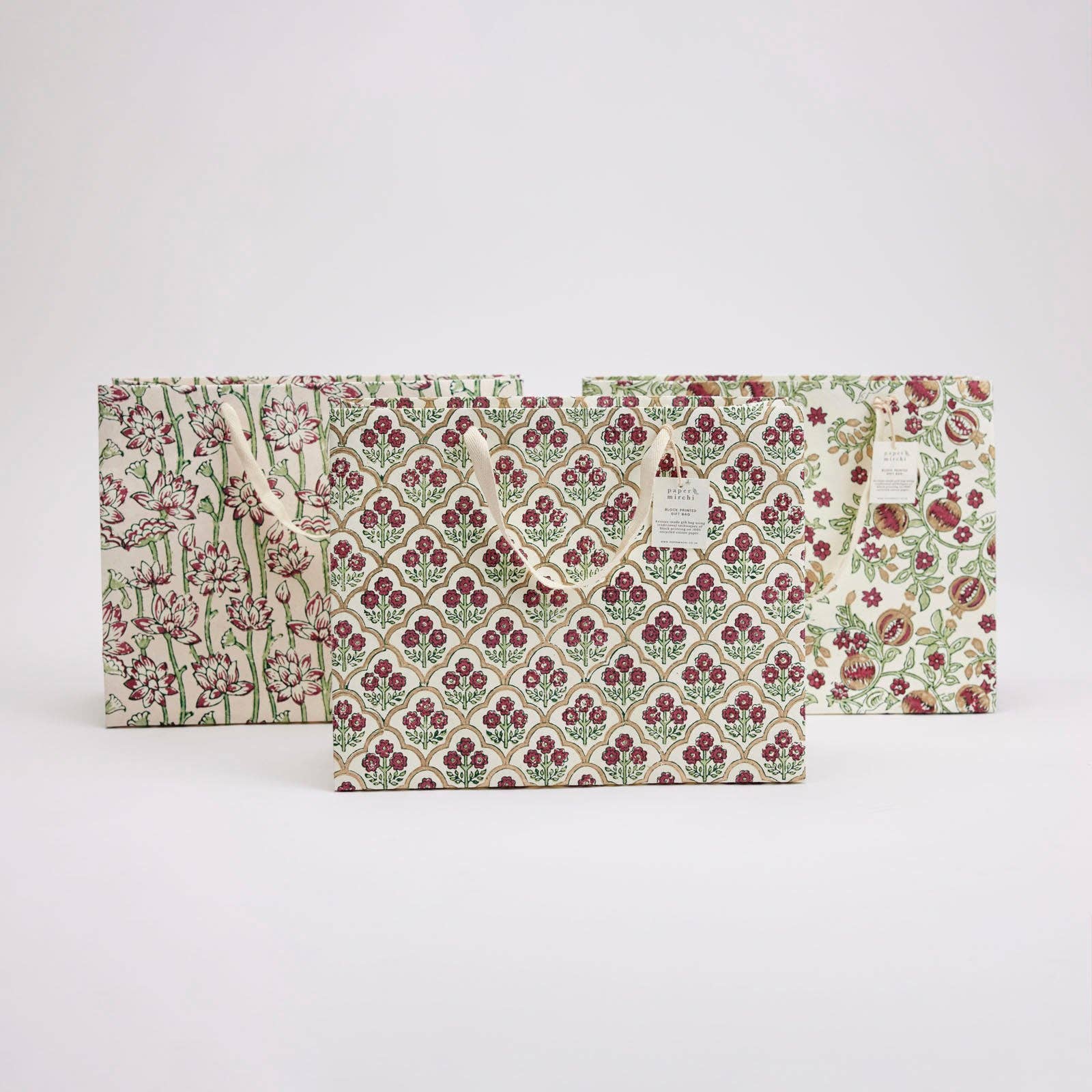 Hand Block Printed Gift Bags (Large) - Cherry