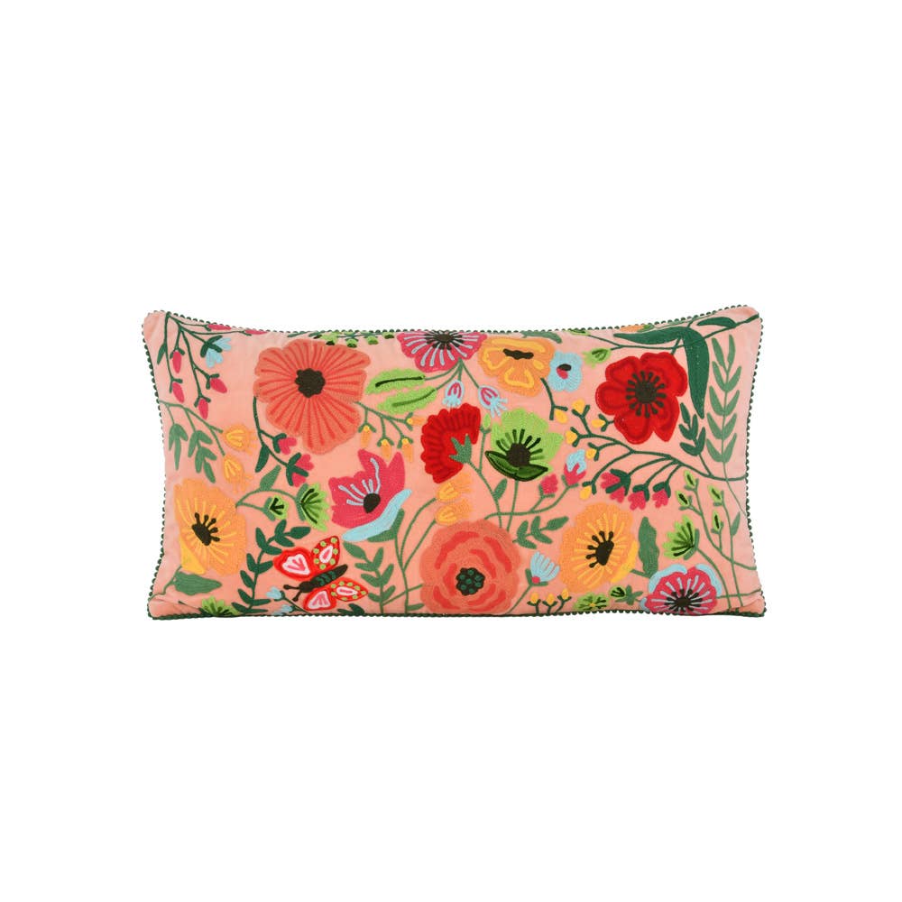 Blush Pink Velvet Floral Pillow 14x28”