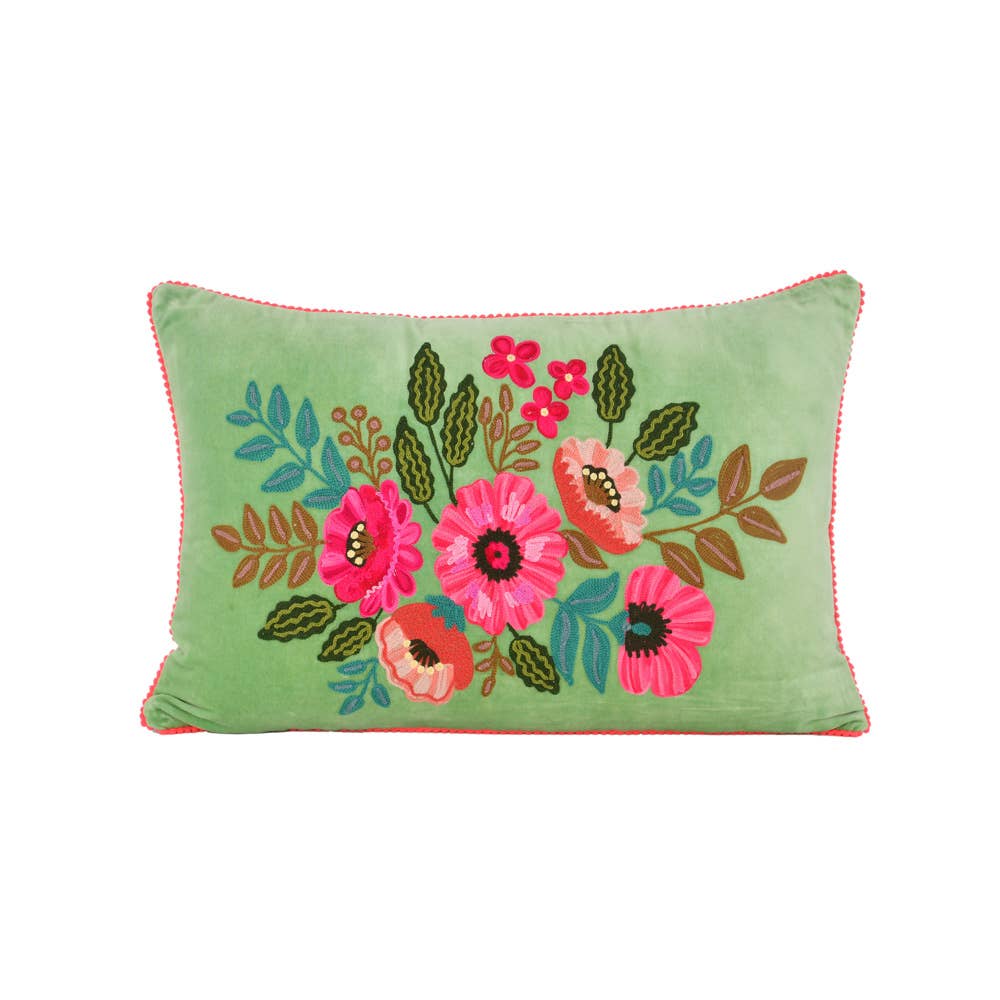 Aqua Velvet Floral Pillow 16x24"