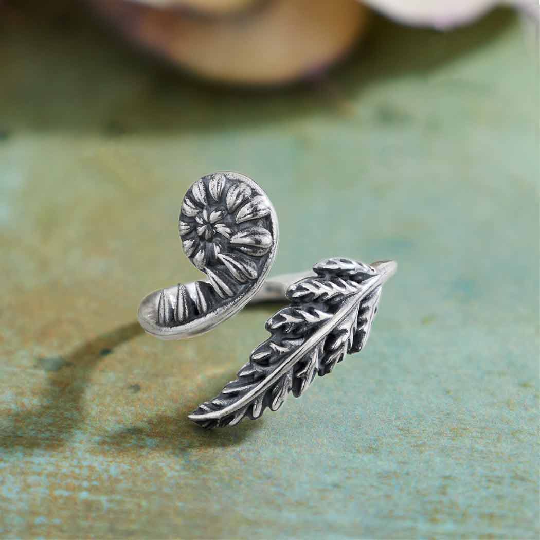 Sterling Silver or Bronze Adjustable Fern Ring