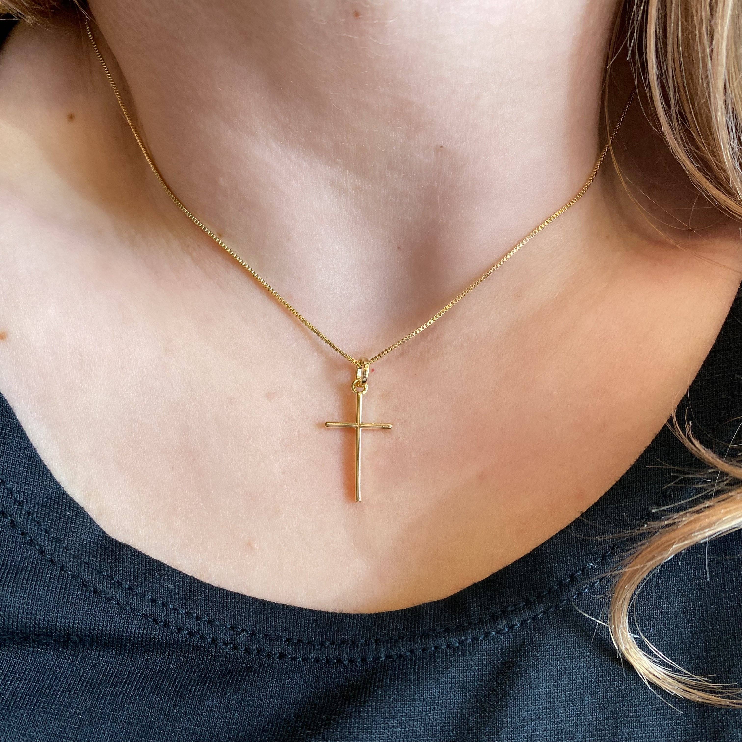 Thin Plain Cross Pendant | 18k Gold Filled