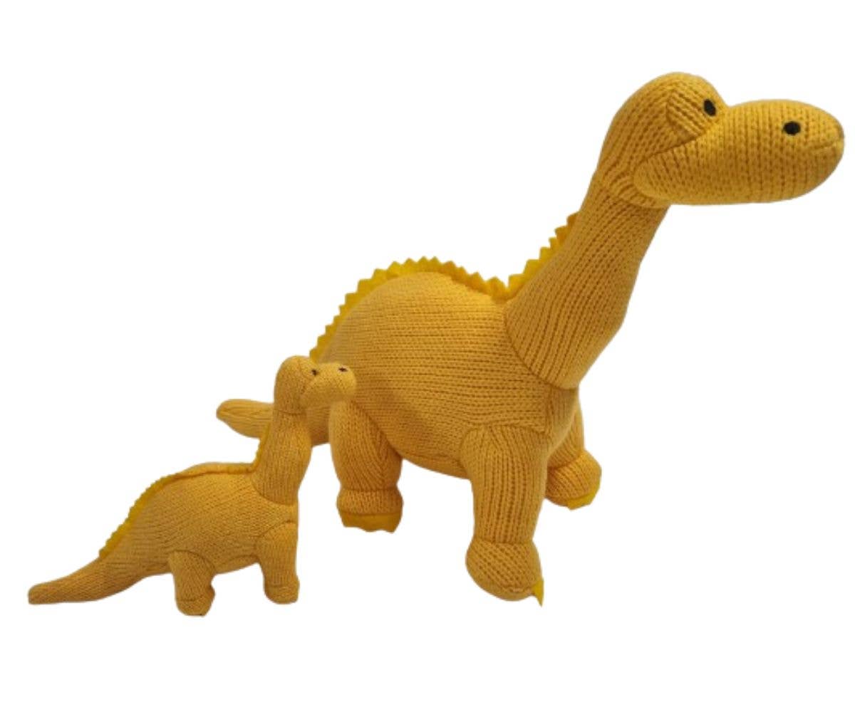 Knitted Diplodocus Dinosaur Baby Rattle | Yellow