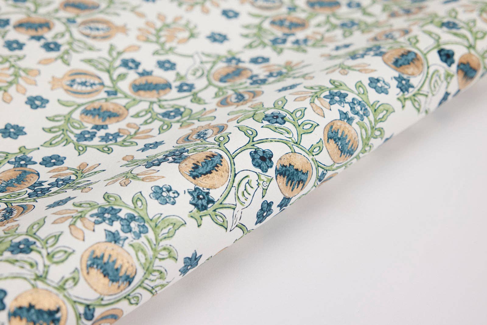 Block Printed Wrapping Paper Sheets - Pomegranate Indigo