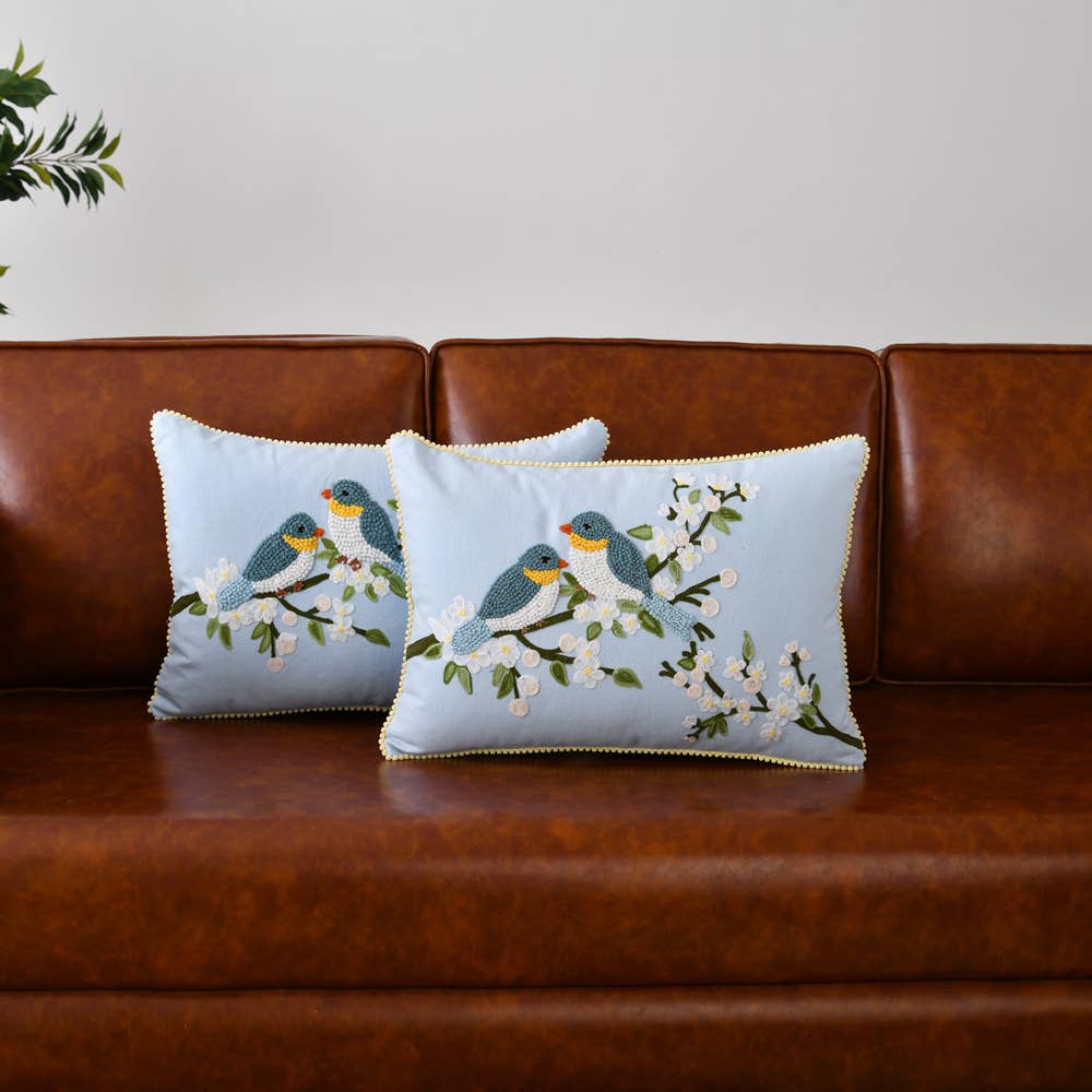 Spring Hand Knotted Bird Pillow  14X20"