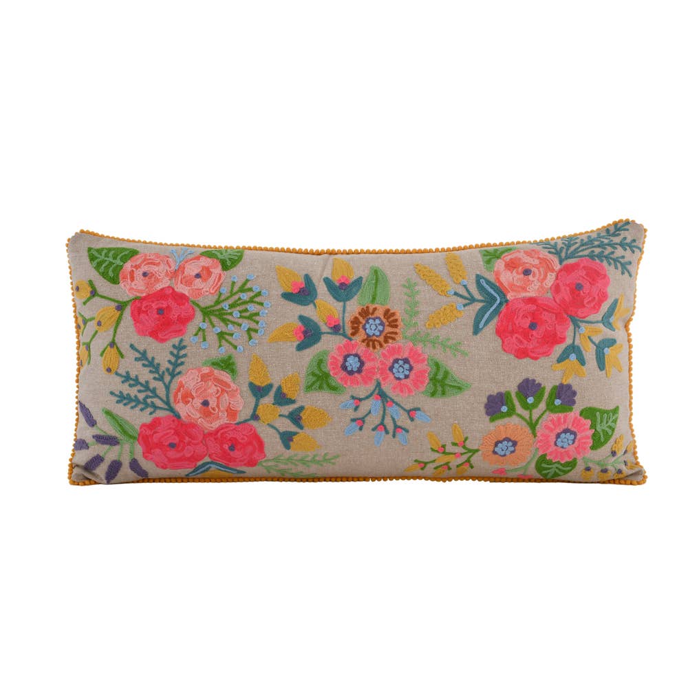 Spring Floral Chambray  Pillow14x28”