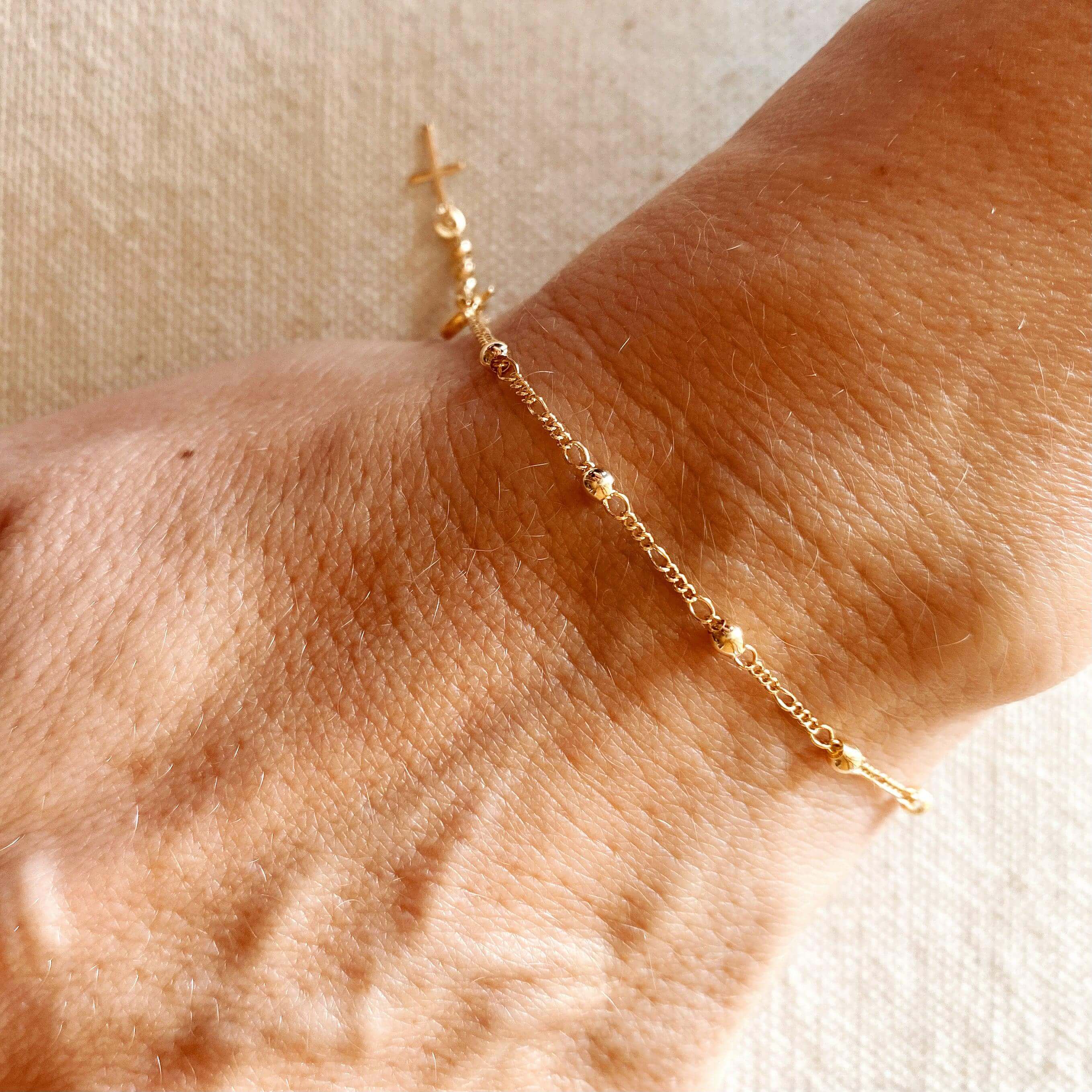 Beaded Bracelet with Cross Charm | 18k Gold Filled
