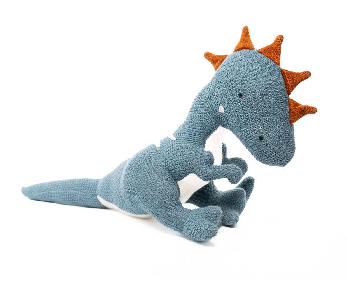 Large Organic Cotton Dinosaur Plush Toy, T Rex Blue