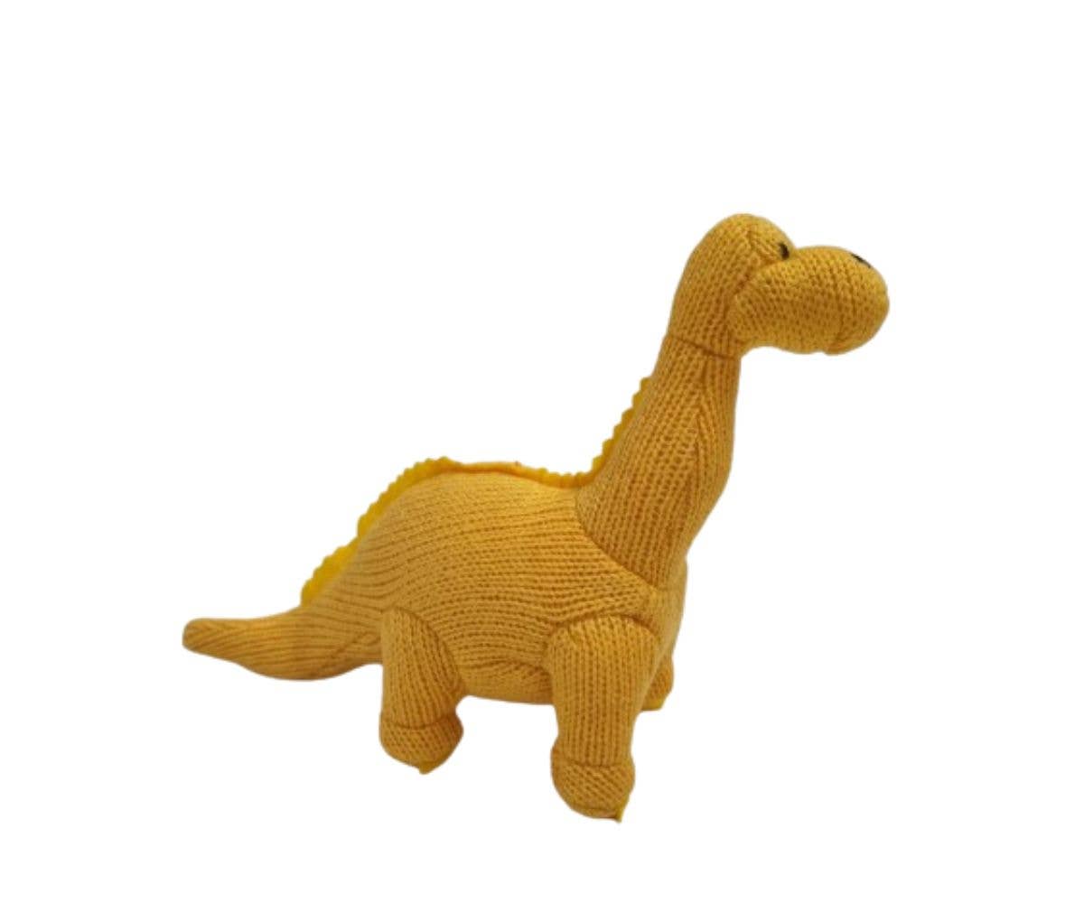 Knitted Diplodocus Dinosaur Baby Rattle | Yellow