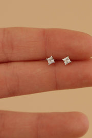 Silver Square CZ Studs