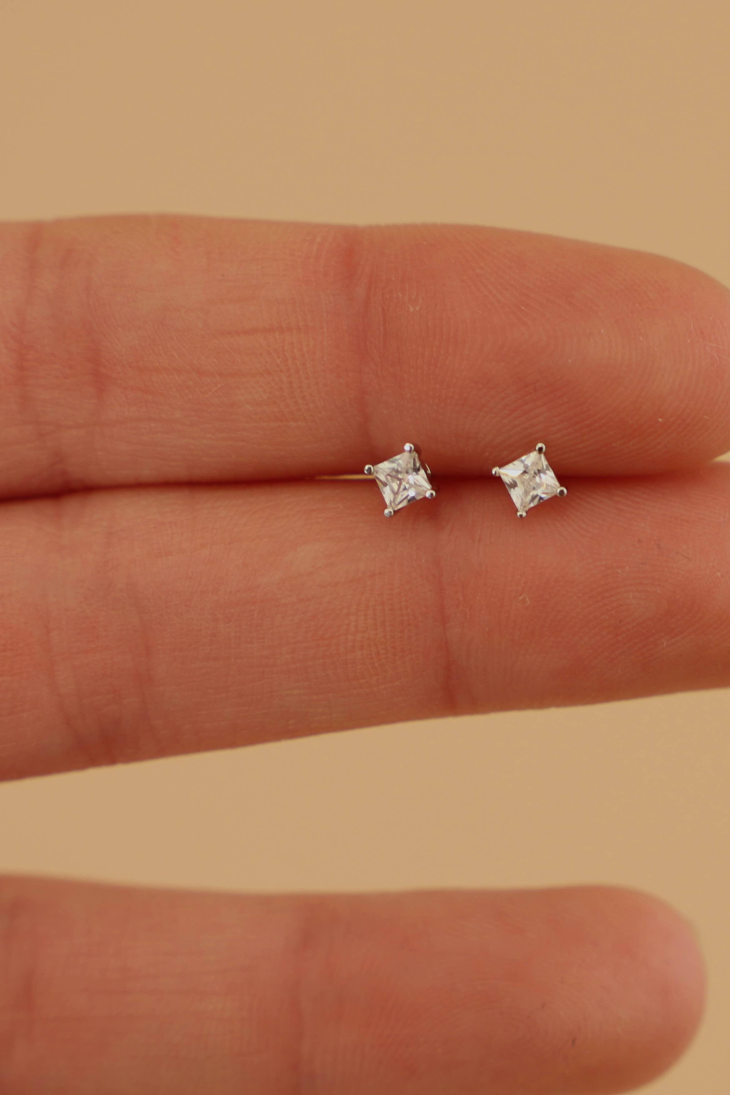 Silver Square CZ Studs