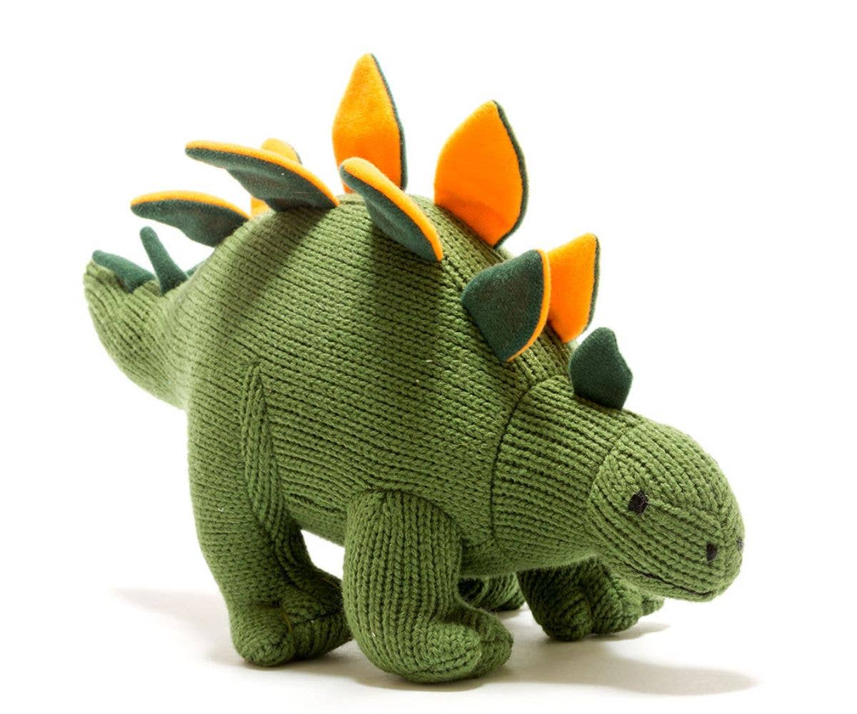 Knitted Stegosaurus Dinosaur Plush Toy | Moss Green and Orange