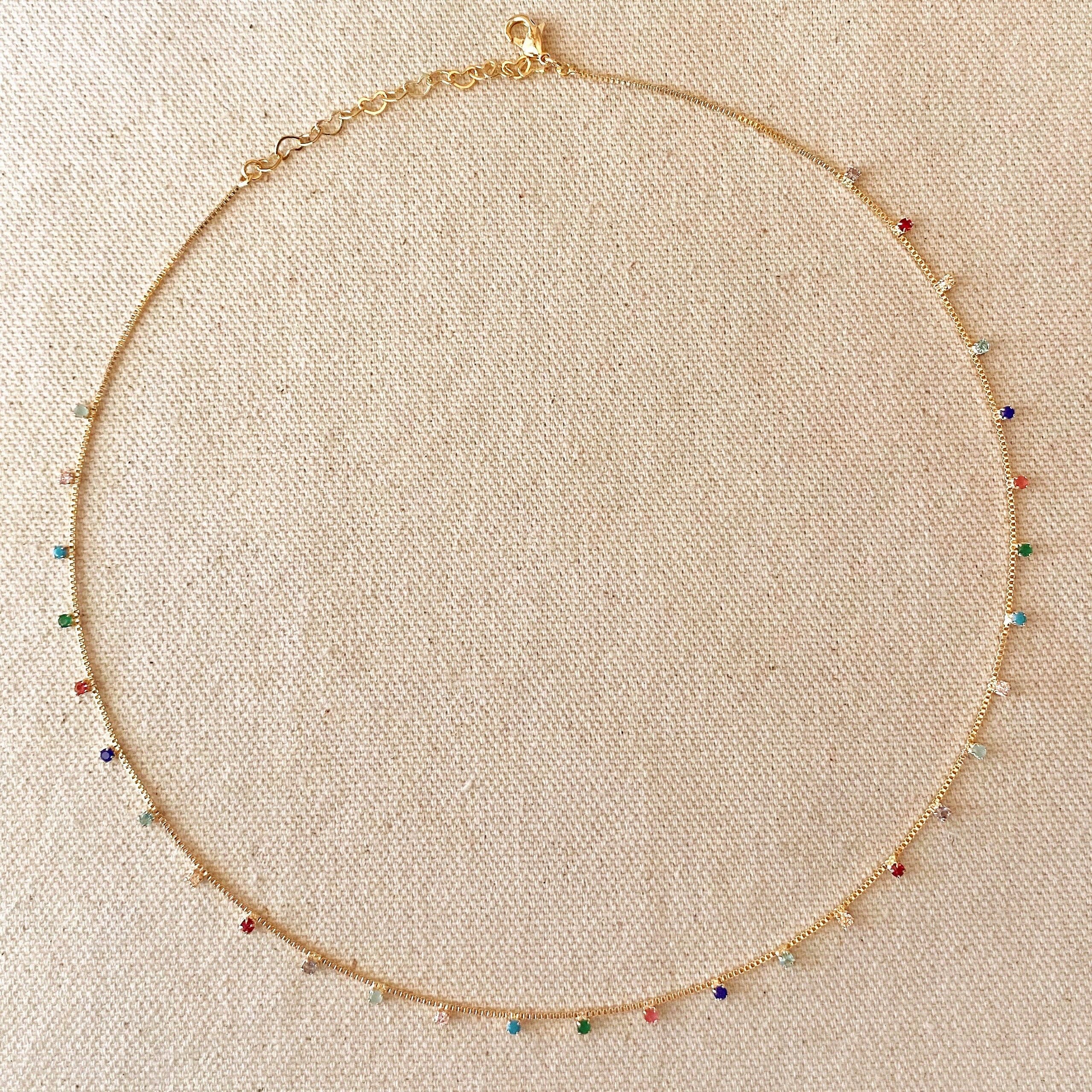 Micro Cubic Zirconia Colored Stones Necklace | 18k Gold Filled