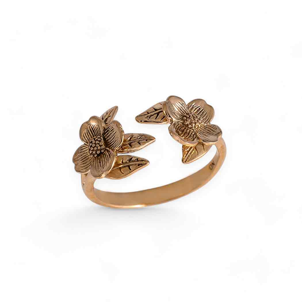 Sterling Silver or Bronze Adjustable Two Flower Dogwood Ring