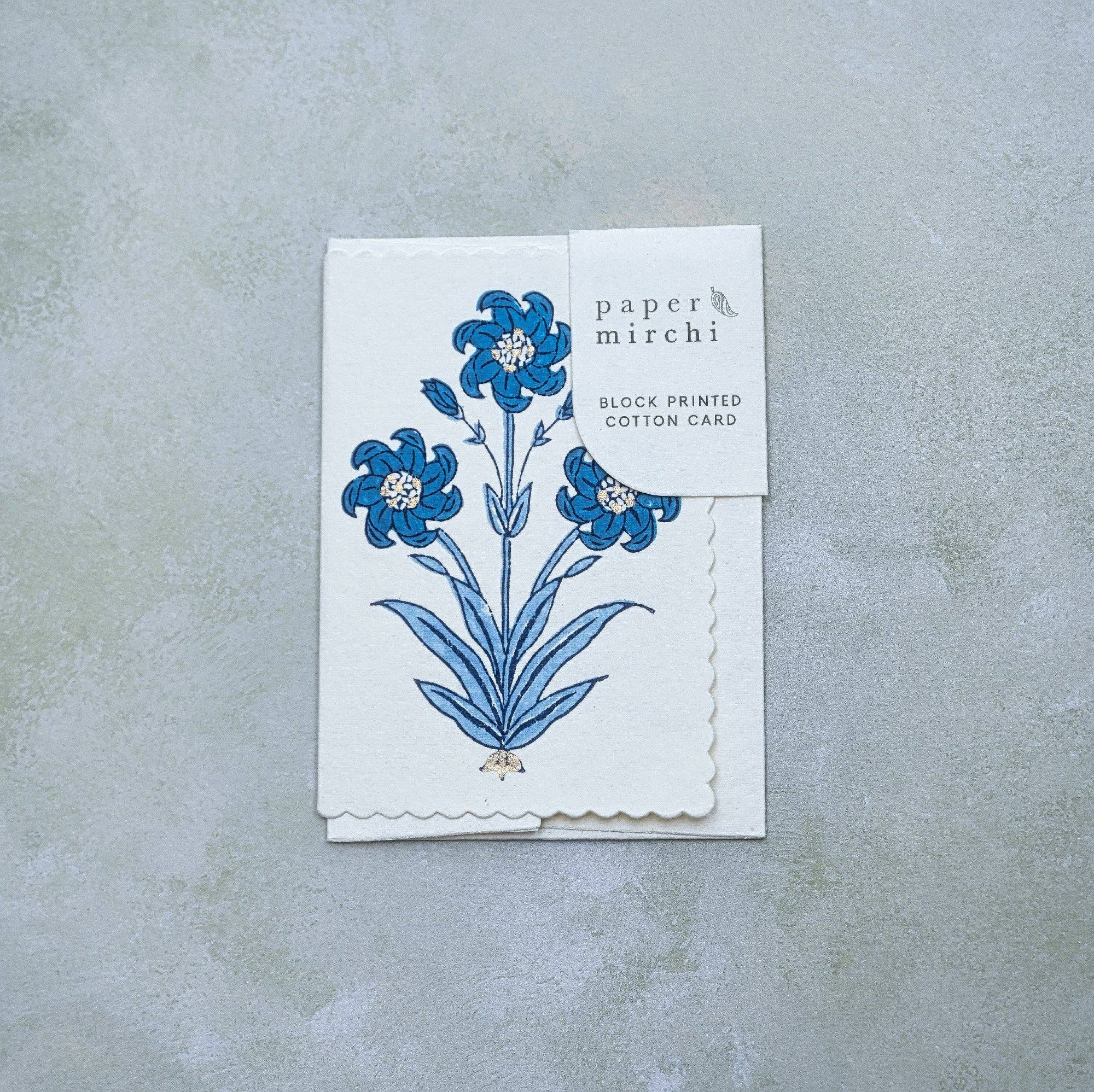 Hand Block Printed Greeting Card - Nargis Sapphire