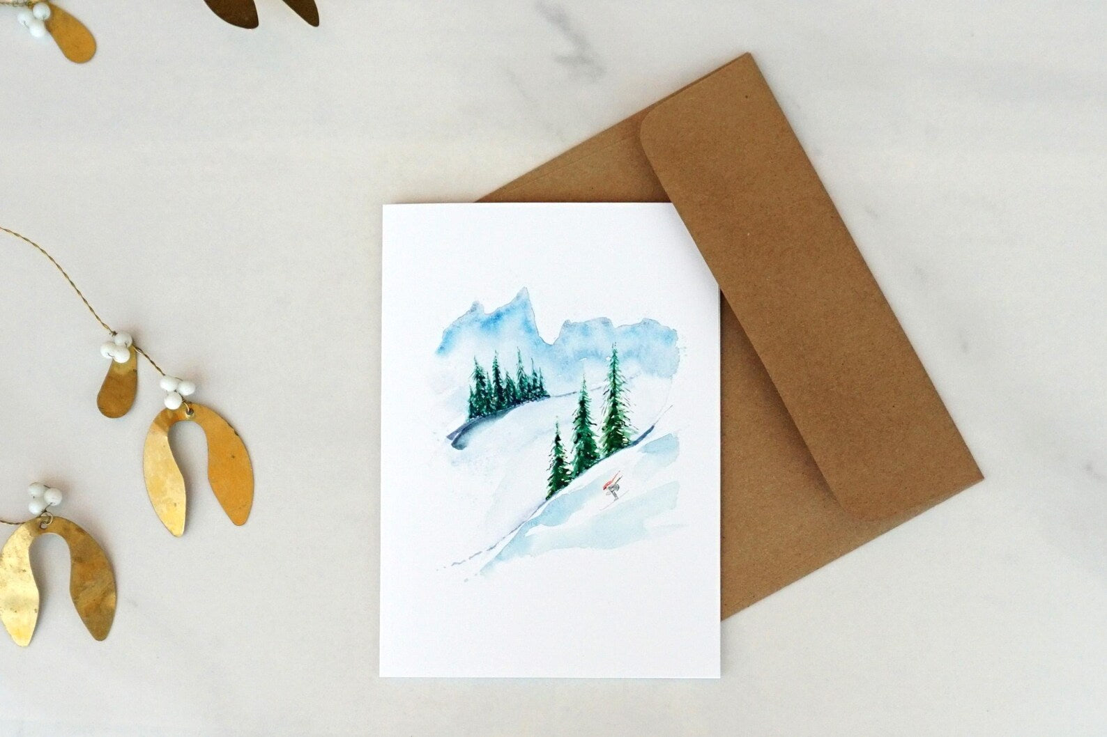 Mountain Skiing Christmas Card