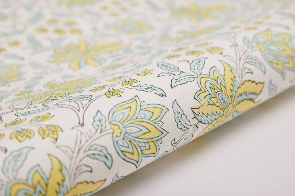 Hand Block Printed Gift Wrap Sheets - Bouquet Zest