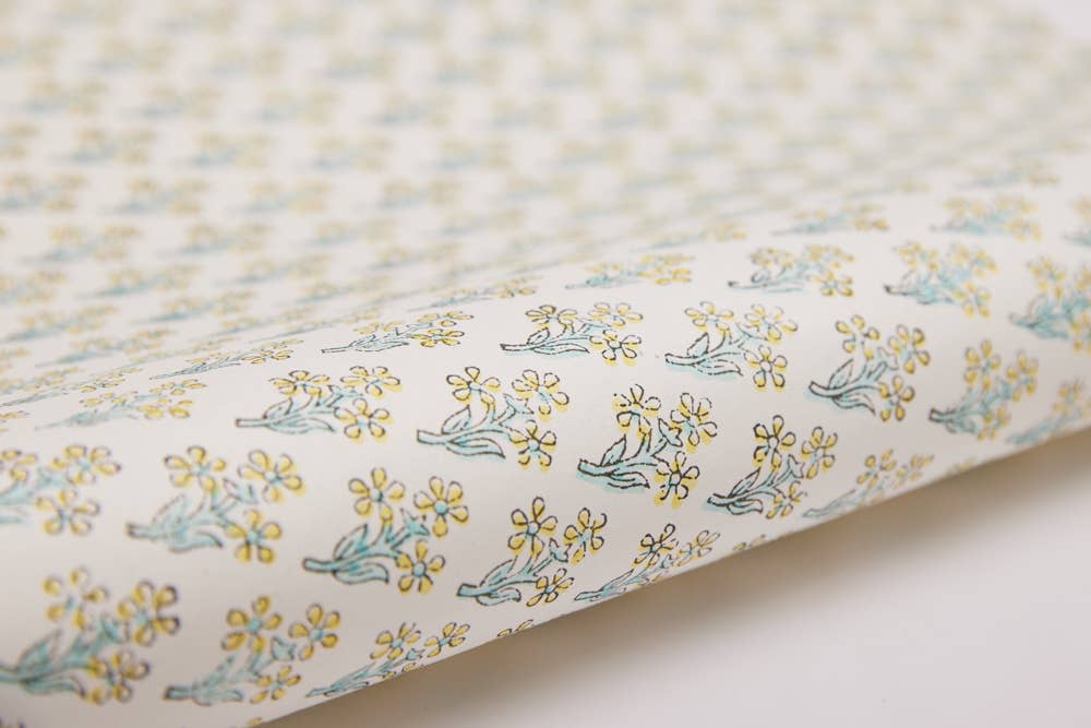 Hand Block Printed Gift Wrap Sheets - Primrose Zest