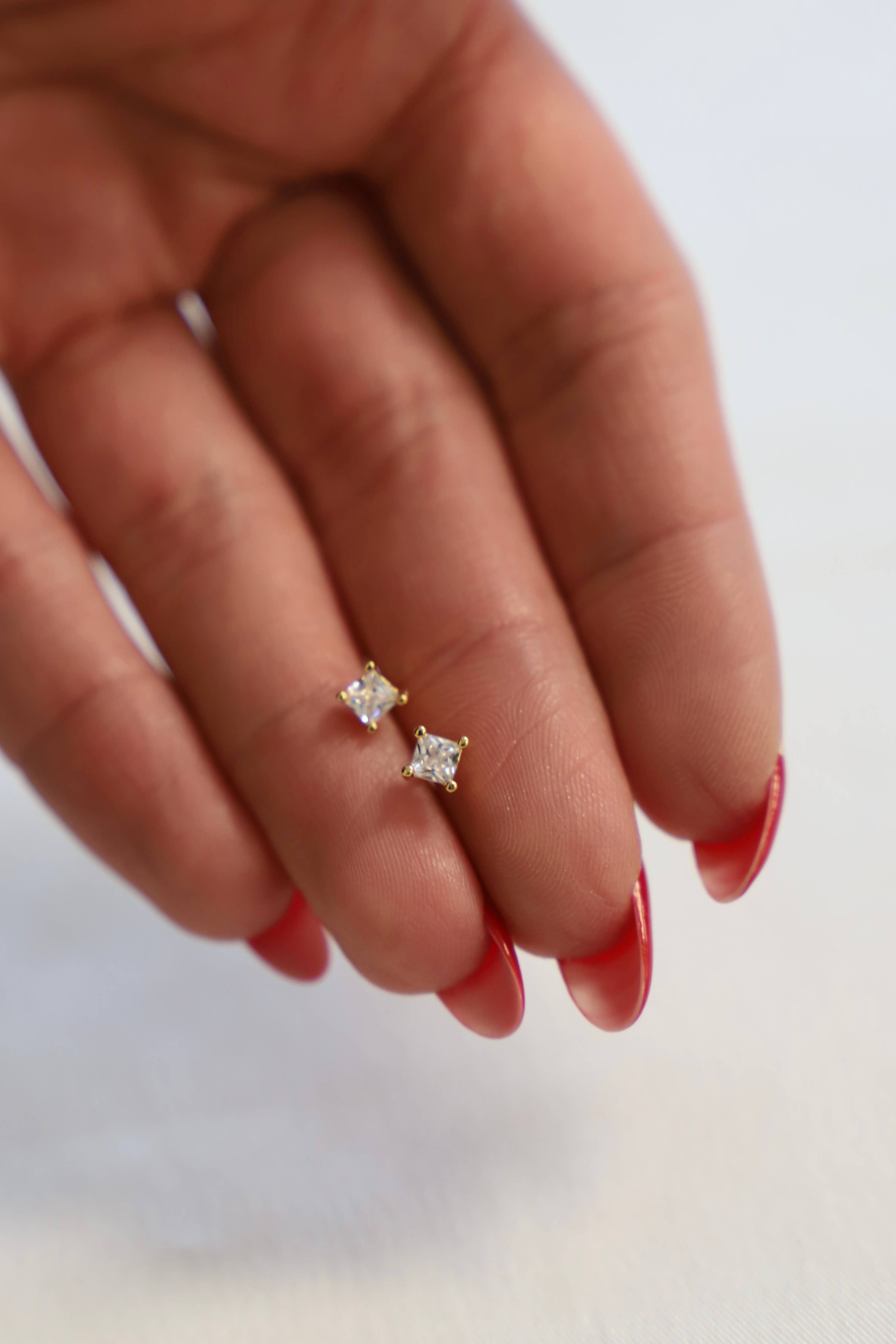 Square CZ Studs