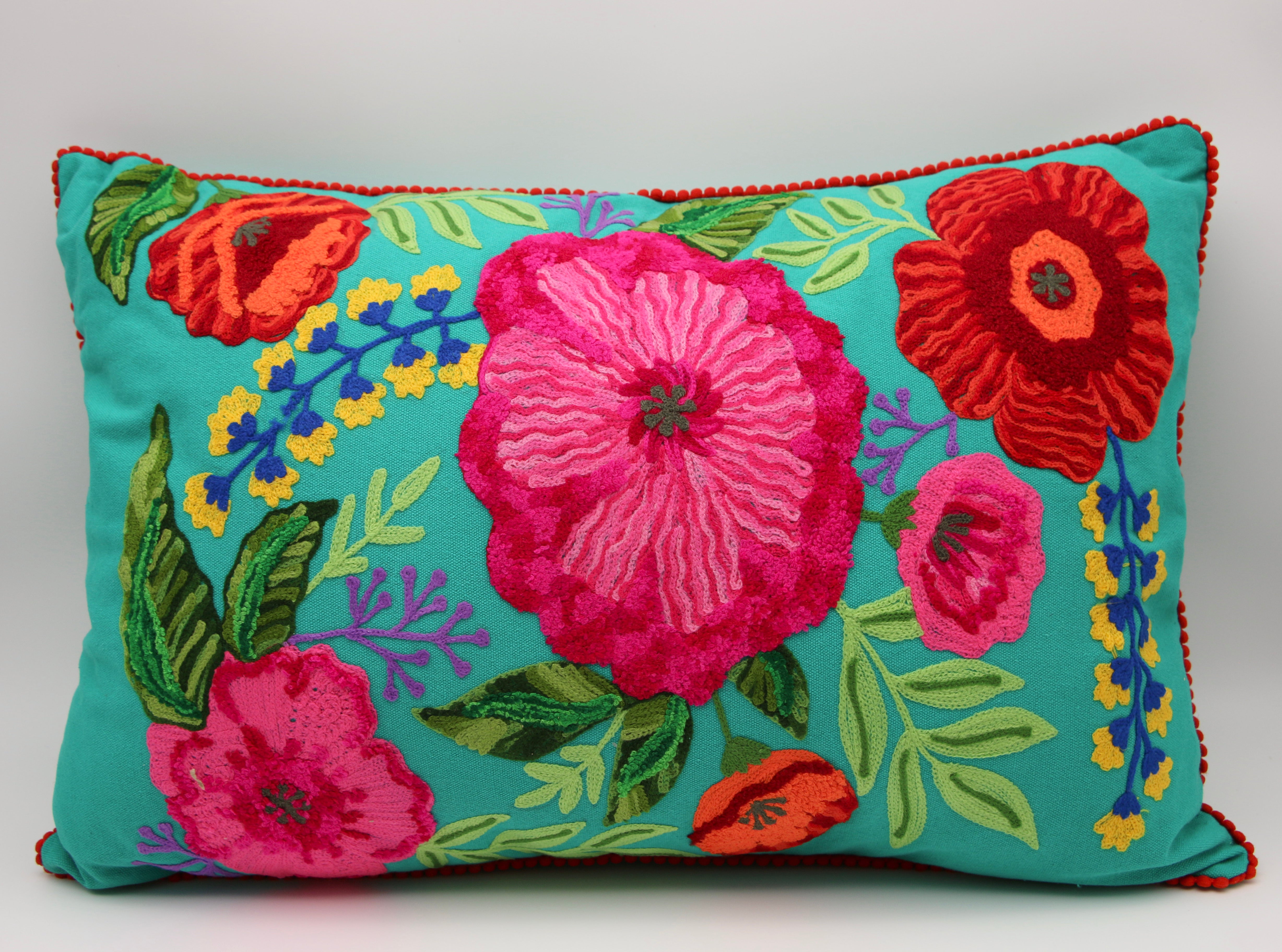 Floral Teal Canvas Pillow 16x24"