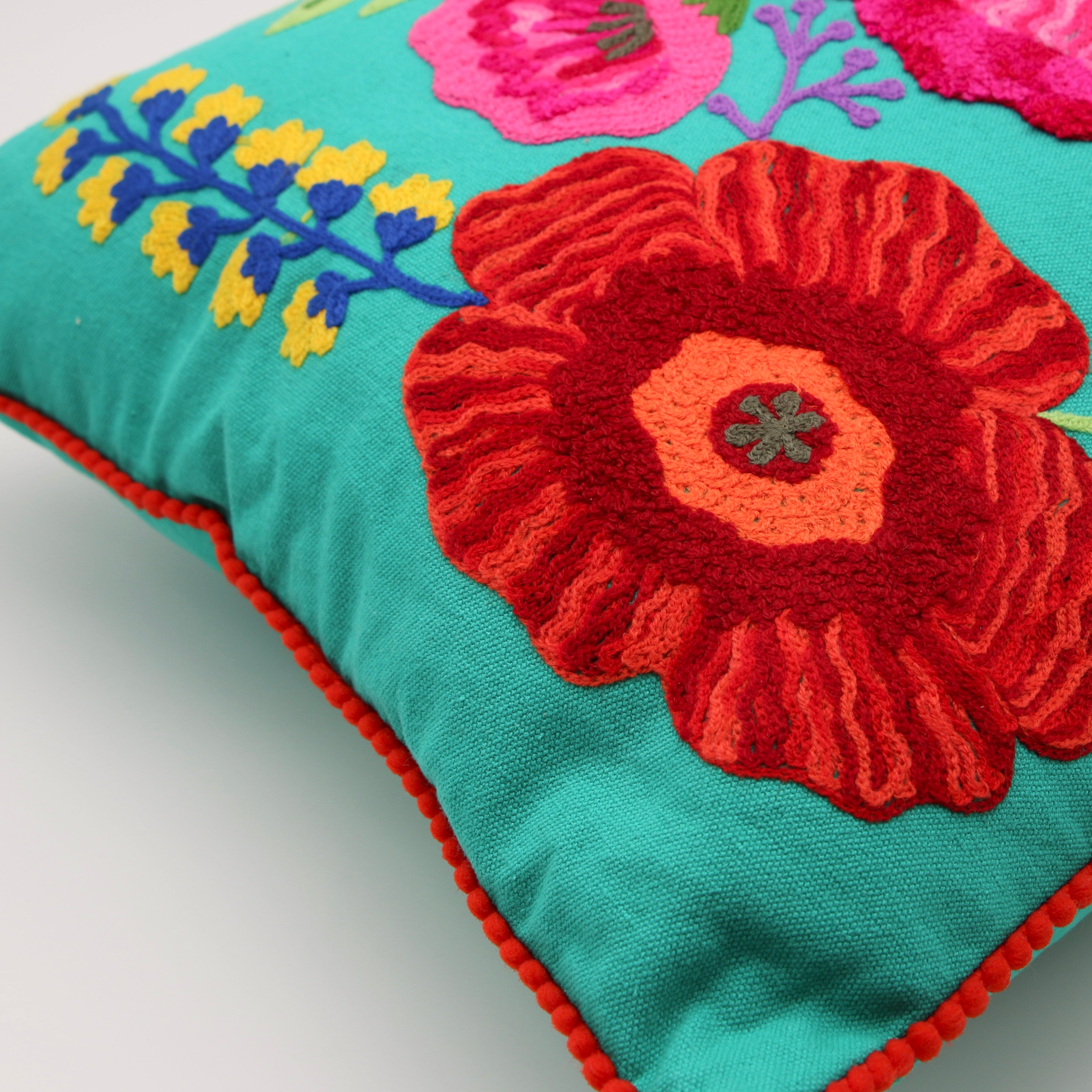 Floral Teal Canvas Pillow 16x24"